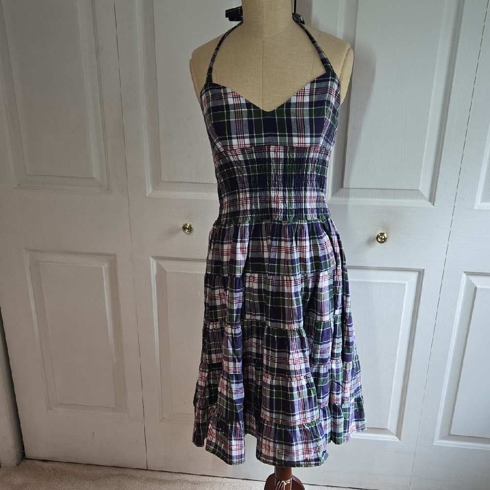 American Living  Ruffled Tiered Halter Sundress Plaid